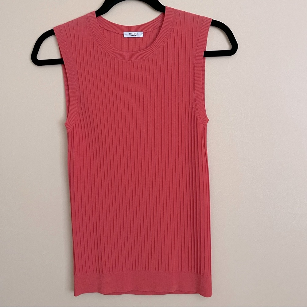 Peserico Sleeveless Rib Knit Shell Tank Coral Nylon/Rayon Italy See Measurements